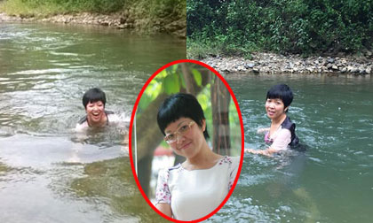 MC Thảo Vân mặc kín bưng... đi tắm suối một mình