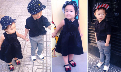 Hai nhóc tỳ nhà Lý Hải - Minh Hà diện tông đen vẫn dễ thương