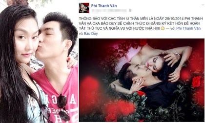 Phi Thanh Vân và tình trẻ sẽ đăng ký kết hôn vào ngày 29/10