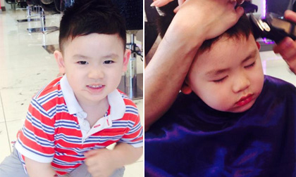 Con trai út Bằng Kiều ngủ gật khi cắt tóc cực yêu