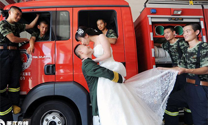 Mê mẩn với bộ ảnh cưới của chàng lính cứu hỏa