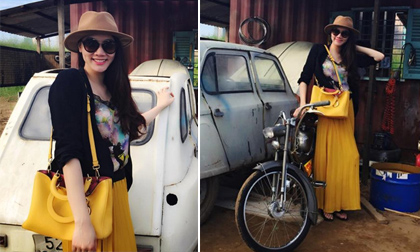 Trang Nhung bầu bí vẫn chăm chỉ tới phim trường