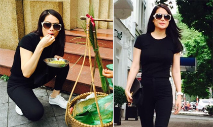 'Bắt gặp' Trương Ngọc Ánh giản dị dạo phố, ngồi ăn cốm vỉa hè