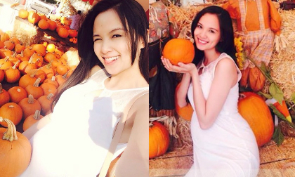 Diễm Hương khoe bụng bầu to đi chơi Halloween