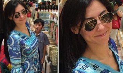 Trương Bá Chi trông xuống sắc khi đưa con đi mua sắm