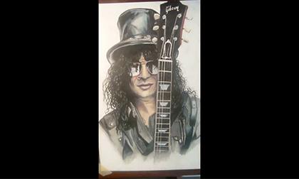 Chân dung huyền thoại guitar 'Slash' tinh tế qua từng nét vẽ