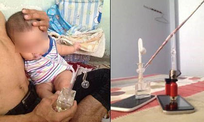 Phẫn nộ bố nhét ống hút ma túy đá vào miệng con nhỏ