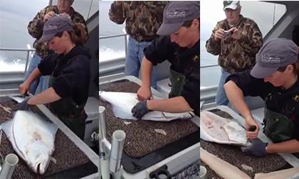 Cô gái lọc cá siêu nhanh