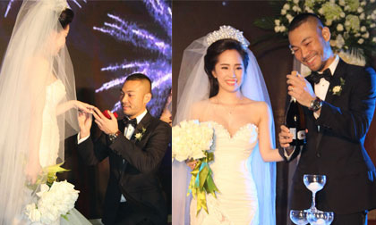 Doãn Tuấn quỳ gối trao nhẫn cưới cho cô dâu Quỳnh Nga