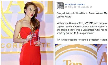 Quốc tế chúc mừng Mỹ Tâm giành giải 'Huyền thoại âm nhạc Châu Á'