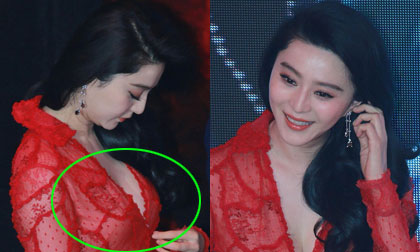 Phạm Băng Băng liên tục cân chỉnh trang phục vì sợ hớ hênh