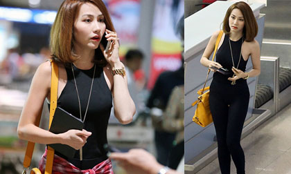 Ngân Khánh mặc khỏe khoắn xuất ngoại giữa đêm khuya