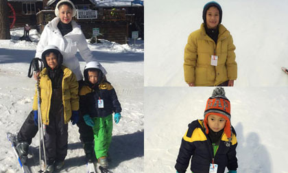 Hà Kiều Anh hạnh phúc đưa hai con trai đi trượt tuyết