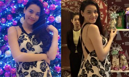 Bà bầu Trang Nhung khoe lưng trần yêu kiều mừng Giáng sinh