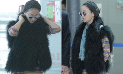 Châu Tấn mặc đồ lôi thôi xuất hiện ở sân bay