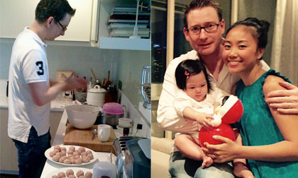 Chồng Đoan Trang tự tay vào bếp chuẩn bị tiệc Giáng sinh