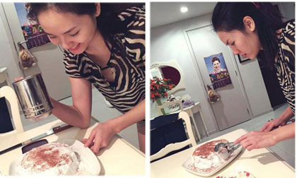 Phương Linh trổ tài vào bếp làm bánh kem