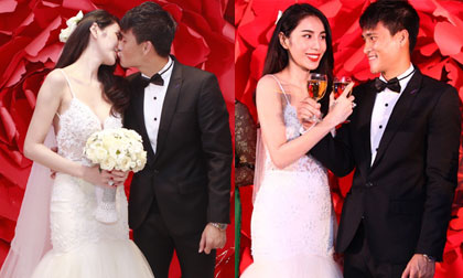 Thủy Tiên diện váy nửa tỷ đồng, hôn Công Vinh đắm đuối trong đám cưới