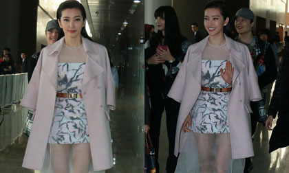 Lý Băng Băng diện váy voan mỏng khoe chân trần giữa trời đông