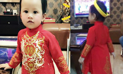 Con gái Vũ Thu Phương 'xúng xính' với áo dài khăn xếp