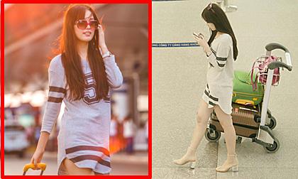 Mai Phương Thúy diện váy ngắn khoe chân dài gợi cảm tại sân bay