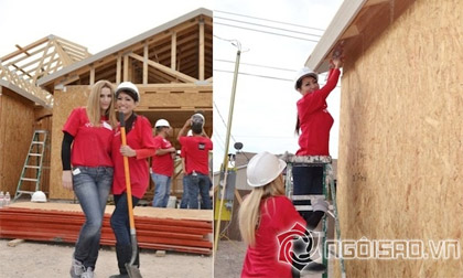 Hoa hậu Kelly Trang Trần giản dị, phơi nắng làm công nhân tình nguyện