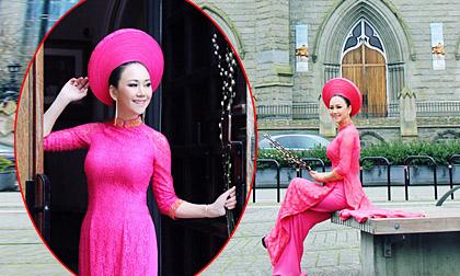 Hoa hậu phu nhân Mỹ Vân thả dáng với áo dài tại Canada