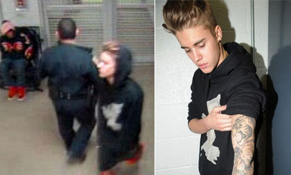 Lộ hình ảnh Justin Bieber bị dẫn đi thử nước tiểu