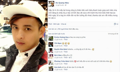 Hồ Quang Hiếu bị fan chỉ trích vì lên facebook đòi nợ