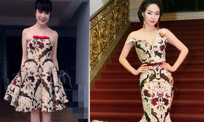 'Chấm điểm' Minh Hà - Minh Hằng diện váy họa tiết giống nhau