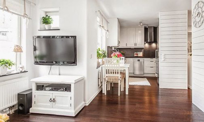 Căn hộ 40m2 màu trắng đầy đủ tiện nghi