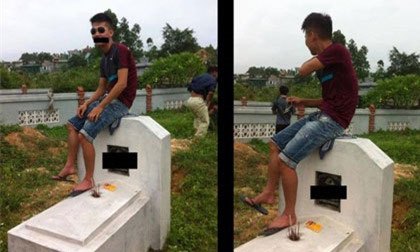 Nóng mặt với nam thanh niên ngồi trên nóc mộ “tự sướng”