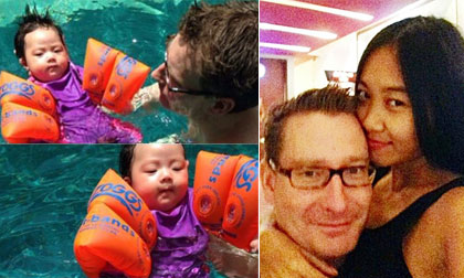 Đoan Trang khoe ảnh cực yêu của bé Sol được bố đưa đi bơi