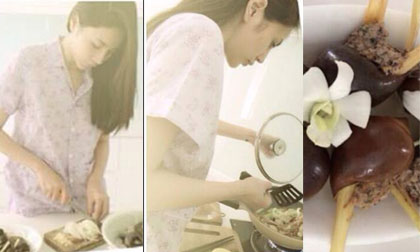 Thủy Tiên đảm đang nấu nướng món ngon cho Công Vinh