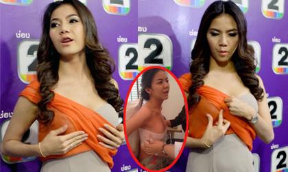 Mỹ nhân Thái mới nâng ngực liên tục chỉnh vòng một trong sự kiện