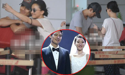 Vợ chồng Châu Tấn tranh thủ chụp hình nhí nhố ở sân bay khi đi nghỉ trăng mật