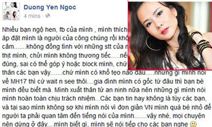 Dương Yến Ngọc lên tiếng vụ “biết trước MH17 gặp nạn“