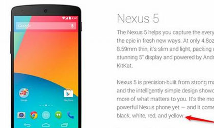 Nexus 5 sẽ có thêm phiên bản vỏ màu vàng thời trang