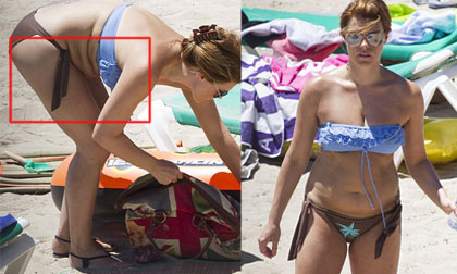 Sao nữ tự tin khoe vòng hai "nhăn nhúm", đầy ngấn mỡ với bikini