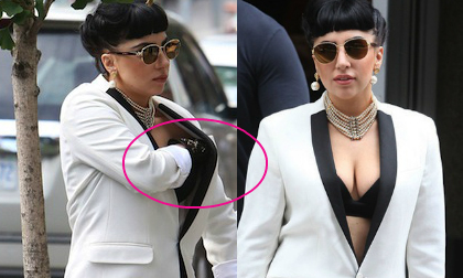 Lady Gaga vô tư thọc tay chỉnh áo ngực giữa đường