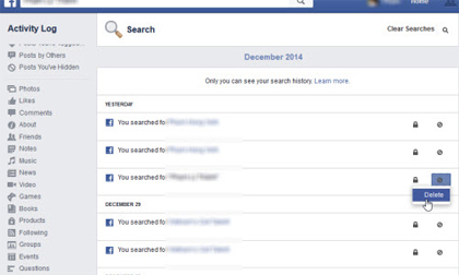 Xóa lịch sử tìm kiếm trên Facebook, Google