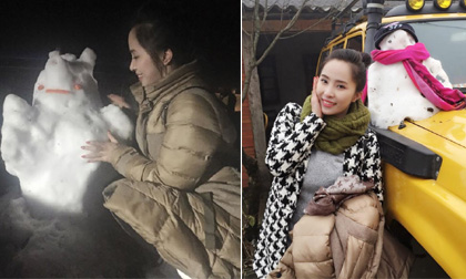 Quỳnh Nga thích thú khoe ảnh nghịch tuyết ở Sa Pa