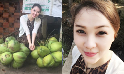 Quỳnh Thư mặc váy dài thướt tha về quê hái dừa