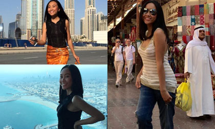 Đoan Trang khoe uống trà chiều trên khách sạn 7 sao ở Dubai