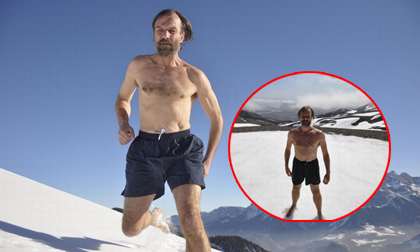 Người đàn ông cởi trần chạy lên núi tuyết gần 32 tiếng