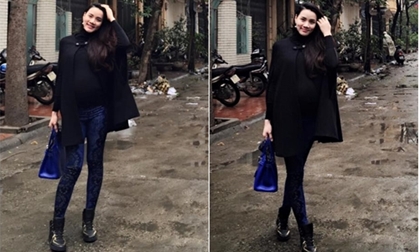 Bà bầu Trang Nhung diện đồ cực 'chất' giữa Hà Nội giá rét