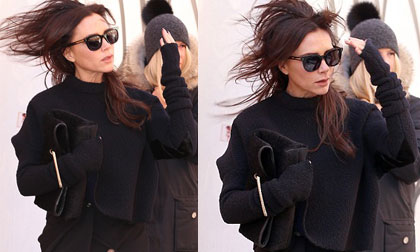 Victoria Beckham 'đầu bù tóc rối' trên phố vì gió 