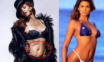 Siêu mẫu Cindy Crawford khoe bụng nhăn nhúm với ảnh không photoshop