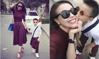 Trà Ngọc Hằng 'tông xuyệt tông' xuống phố cùng hotboy nhí