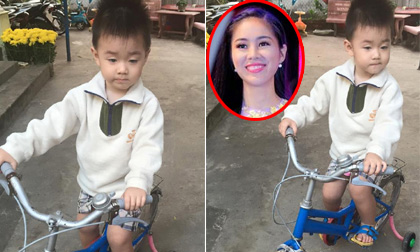 Con trai Lê Phương tập tành đi xe đạp 'siêu' dễ thương